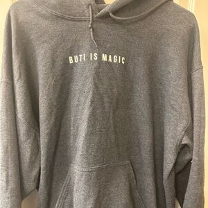 Gray BUTI BRAND hoodie with 'Buti Is Magic' Print